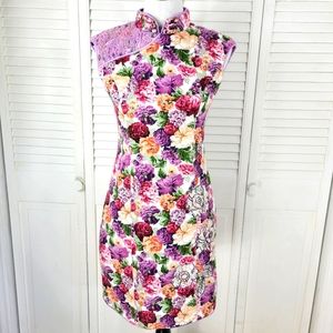 Women Tang Dynasty cheongsam qipao sheath floral chinesse mandarin collar dress